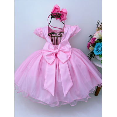 Vestido Infantil Rosa Claro Jardim Encantado Super Luxo
