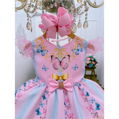 Vestido Infantil Rosa com Borboletas Luxo Festas