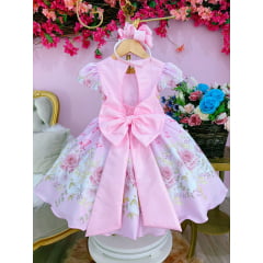 Vestido Infantil Rosa Jardim das Borboletas Strass Pérolas