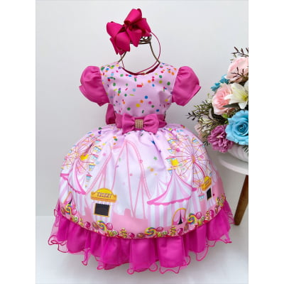 Vestido Infantil Circo Rosa Doces Luxo Festa Aniversário Vestido Infantil Circo Rosa Doces Luxo Festa Aniversário