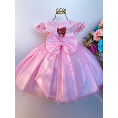 Vestido Infantil Rosa Renda e Voal Luxo Festas