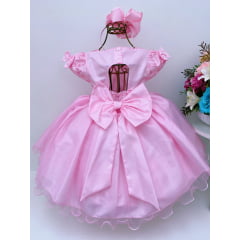 Vestido Infantil Rosa Renda e Voal Luxo Festas