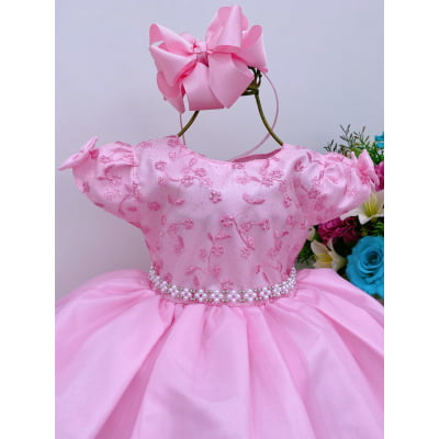 Vestido Infantil Rosa Renda e Voal Luxo Festas