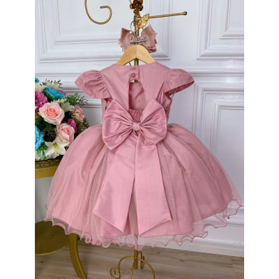 Vestido Infantil Rose C/ Aplique de Flores Glitter Pérolas