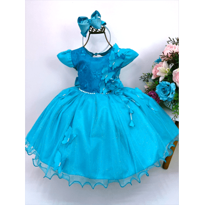 Vestido Infantil Verde Renda Aplique Borboletas Flor