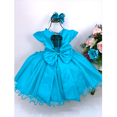 Vestido Infantil Verde Renda Aplique Borboletas Flor