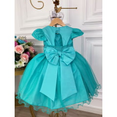 Vestido Infantil Verde Tiffany C/ Aplique de Flores Glitter