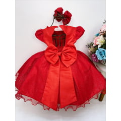 Vestido Infantil Vermelho Aplique de Borboletas Flor Brilho