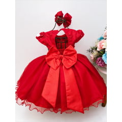Vestido Infantil Vermelho C/ Renda Aplique Borboletas Flores