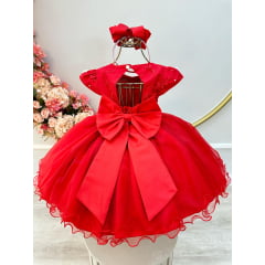 Vestido Infantil Vermelho C/ Renda Aplique Borboletas Flores