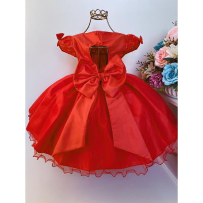 Vestido Infantil Vermelho Renda e Voal Luxo Festas