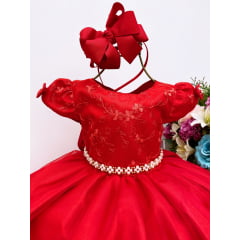 Vestido Infantil Vermelho Renda e Voal Luxo Festas