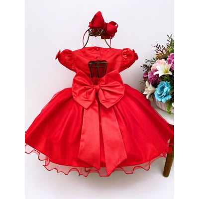 Vestido Infantil Vermelho Renda e Voal Luxo Festas