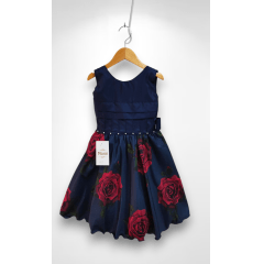 Vestido Infantil Azul Marinho Saia Florida Busto Plissado