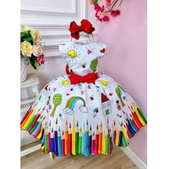 Vestido Infantil Branco Aquarela Luxo Festas
