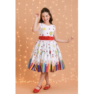 Vestido Infantil Branco Aquarela Luxo Festas
