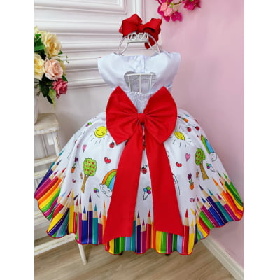 Vestido Infantil Branco Aquarela Luxo Festas