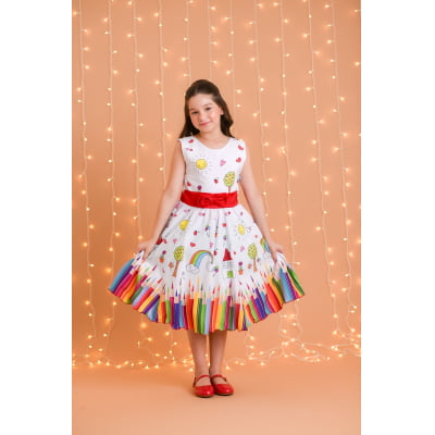 Vestido Infantil Branco Aquarela Luxo Festas
