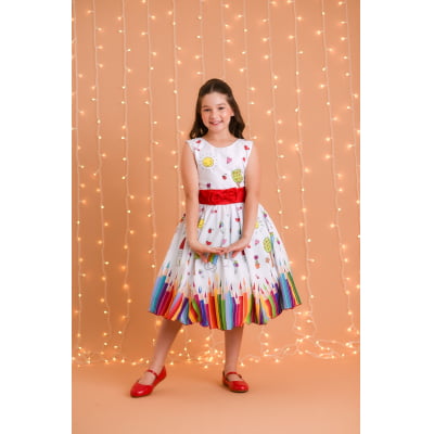 Vestido Infantil Branco Aquarela Luxo Festas