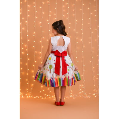 Vestido Infantil Branco Aquarela Luxo Festas