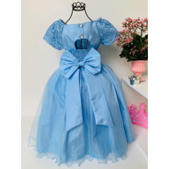 Vestido Infantil Damas Honra Azul Bebê Casamentos Strass