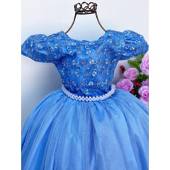 Vestido Infantil Damas Honra Azul Claro Casamentos Pérolas