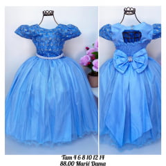 Vestido Infantil Damas Honra Azul Claro Casamentos Pérolas