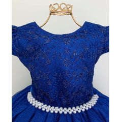 Vestido Infantil Damas Honra Azul Royal Casamentos Pérolas