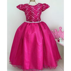 Vestido Infantil Damas Honra Pink Casamentos Pérolas