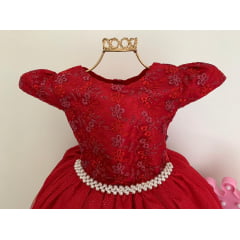 Vestido Infantil Damas Honra Vermelho Casamentos Pérola Luxo