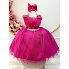 Vestido Infantil Pink C/ Pérolas e Saia Tule Glitter