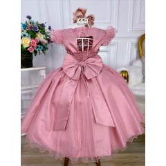 Vestido Infantil Rose C/ Renda e Broche de Flor e Pérola