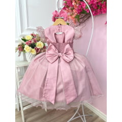 Vestido Infantil Rose Com Glitter e Broche de Flor Luxo