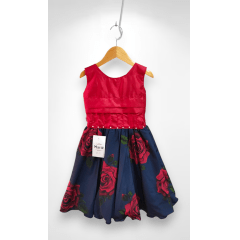 Vestido Infantil Vermelho Saia Florida Busto Plissado Festas