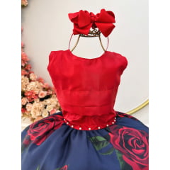 Vestido Infantil Vermelho Saia Florida Busto Plissado Festas