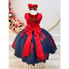 Vestido Infantil Vermelho Saia Florida Busto Plissado Festas