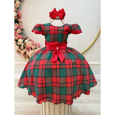 Vestido Infantil Vermelho Xadrez Colorido Festas Natal Luxo