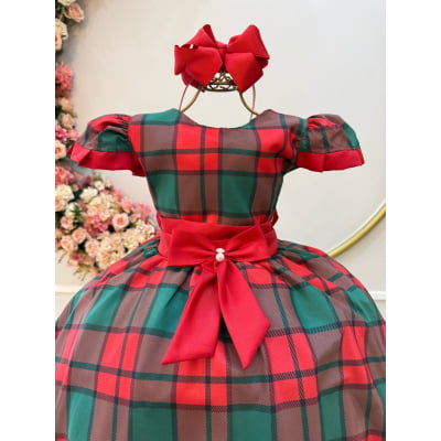 Vestido Infantil Vermelho Xadrez Colorido Festas Natal Luxo