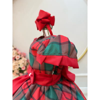 Vestido Infantil Vermelho Xadrez Colorido Festas Natal Luxo