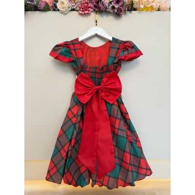Vestido Infantil Vermelho Xadrez Colorido Festas Natal Luxo
