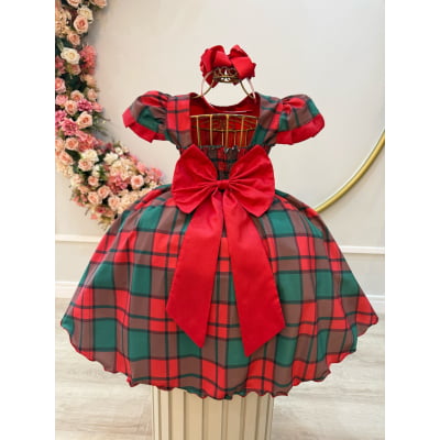 Vestido Infantil Vermelho Xadrez Colorido Festas Natal Luxo