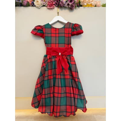 Vestido Infantil Vermelho Xadrez Colorido Festas Natal Luxo