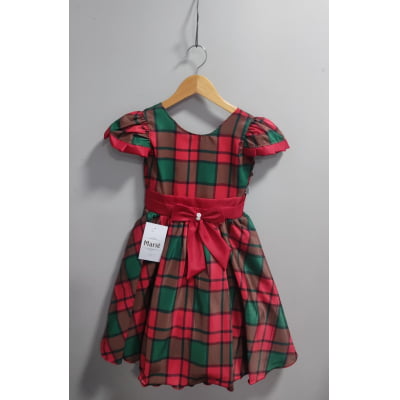 Vestido Infantil Vermelho Xadrez Colorido Festas Natal Luxo