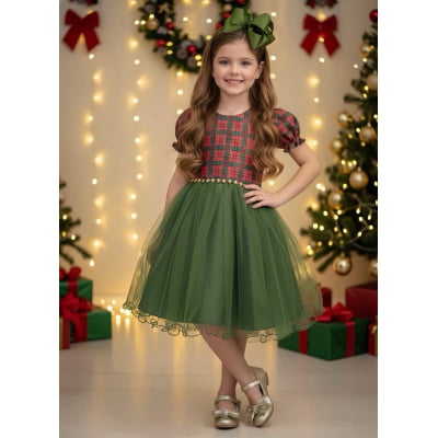 Vestido Infantil Vermelho Xadrez Verde Festas Natal Luxo Vestido Infantil Vermelho Xadrez Verde Festas Natal Luxo