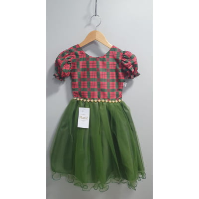 Vestido Infantil Vermelho Xadrez Verde Festas Natal Luxo