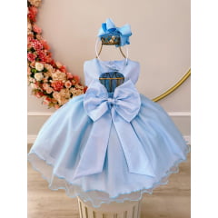 Vestido Infantil Bebê Azul C/ Aplique de Borboletas e Flores