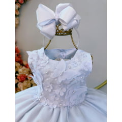 Vestido Infantil Bebê Branco C/ Aplique de Borboletas e Flores