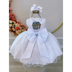 Vestido Infantil Bebê Branco C/ Aplique de Borboletas e Flores