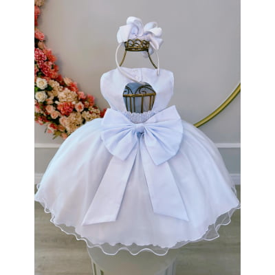 Vestido Infantil Bebê Branco C/ Aplique de Borboletas e Flores