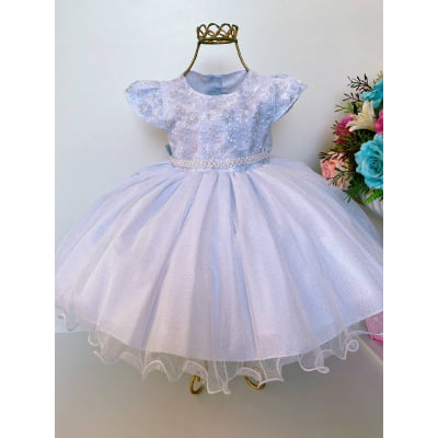 Vestido Infantil Branco Batizado Renda e Pérolas Luxo